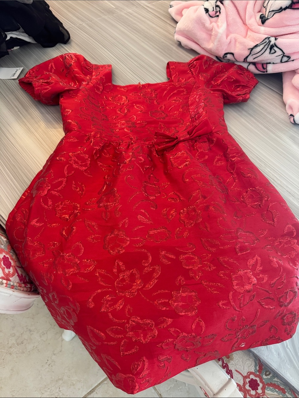 Lilly Pulitzer Red Floral Puff-Sleeve Dress with Waist Bow